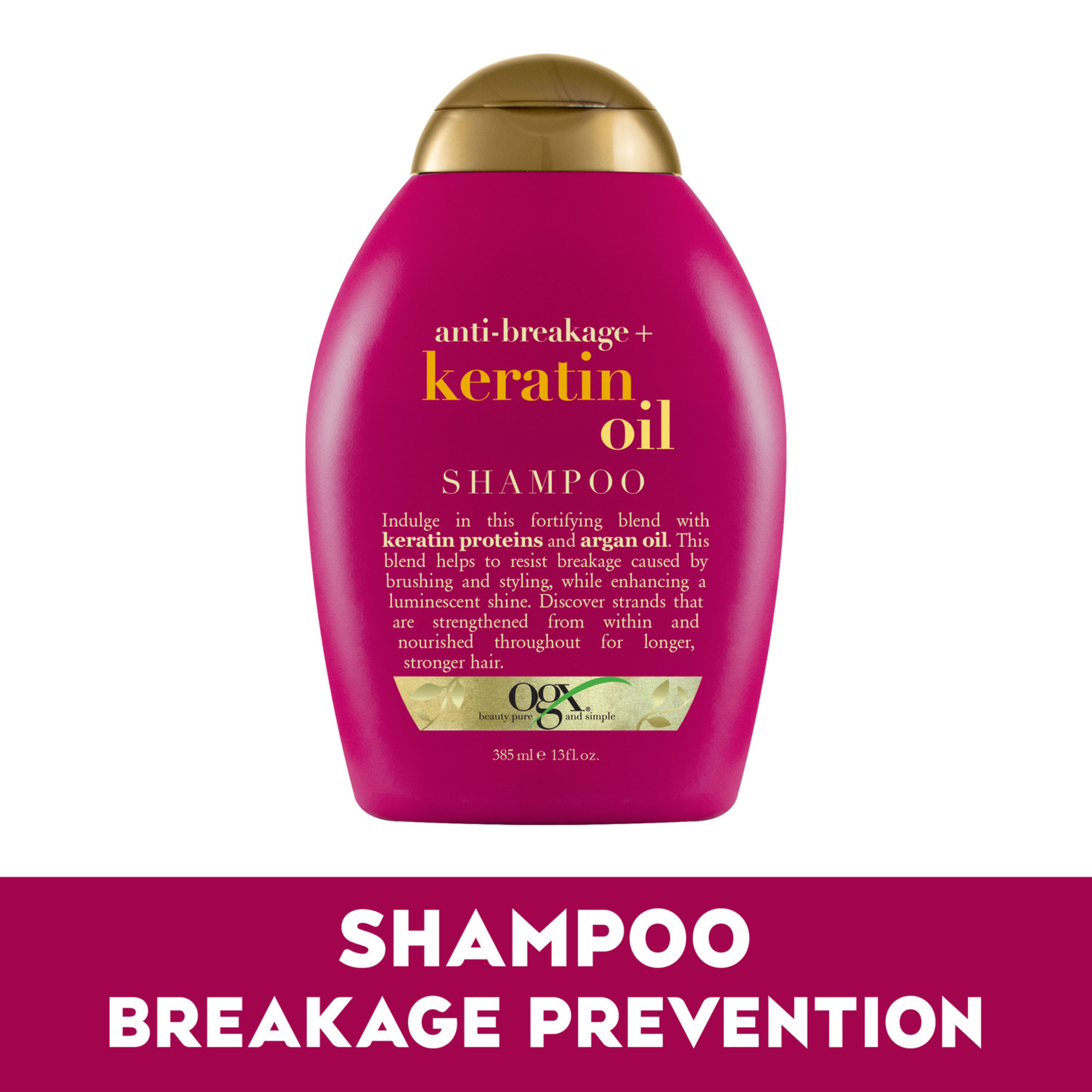 OGX Anti-Breakage + Keratin Oil Fortifying Anti-Frizz Shampoo for Damage & Split Ends, 13 fl oz - image 1 of 13
