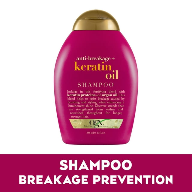 OGX Anti-Breakage + Keratin Oil Fortifying Anti-Frizz Shampoo for Damage & Split Ends, 13 fl oz
