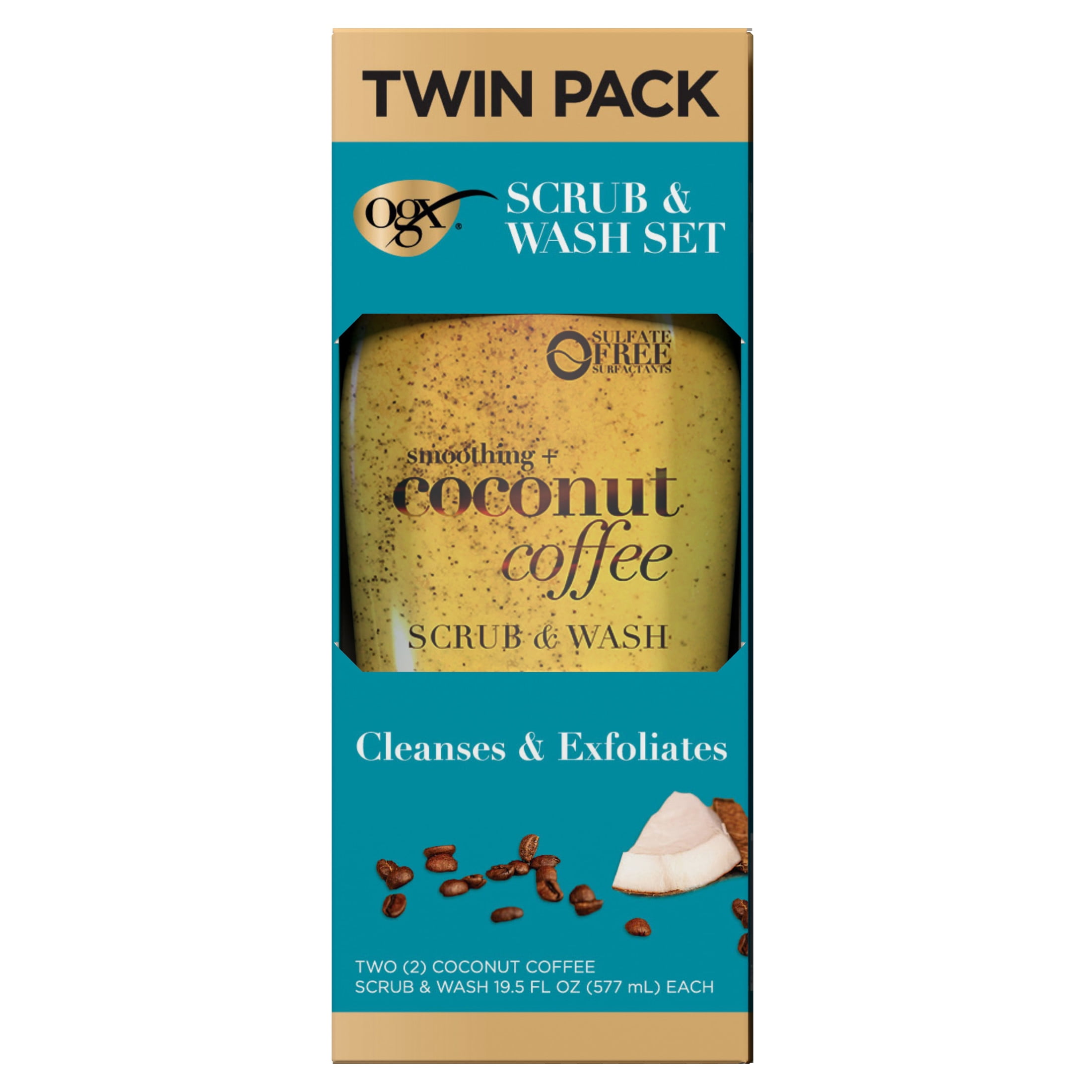 OGX Smoothing + Coconut Coffee Exfoliating Body Scrub, 2 x 19.5 Fl oz