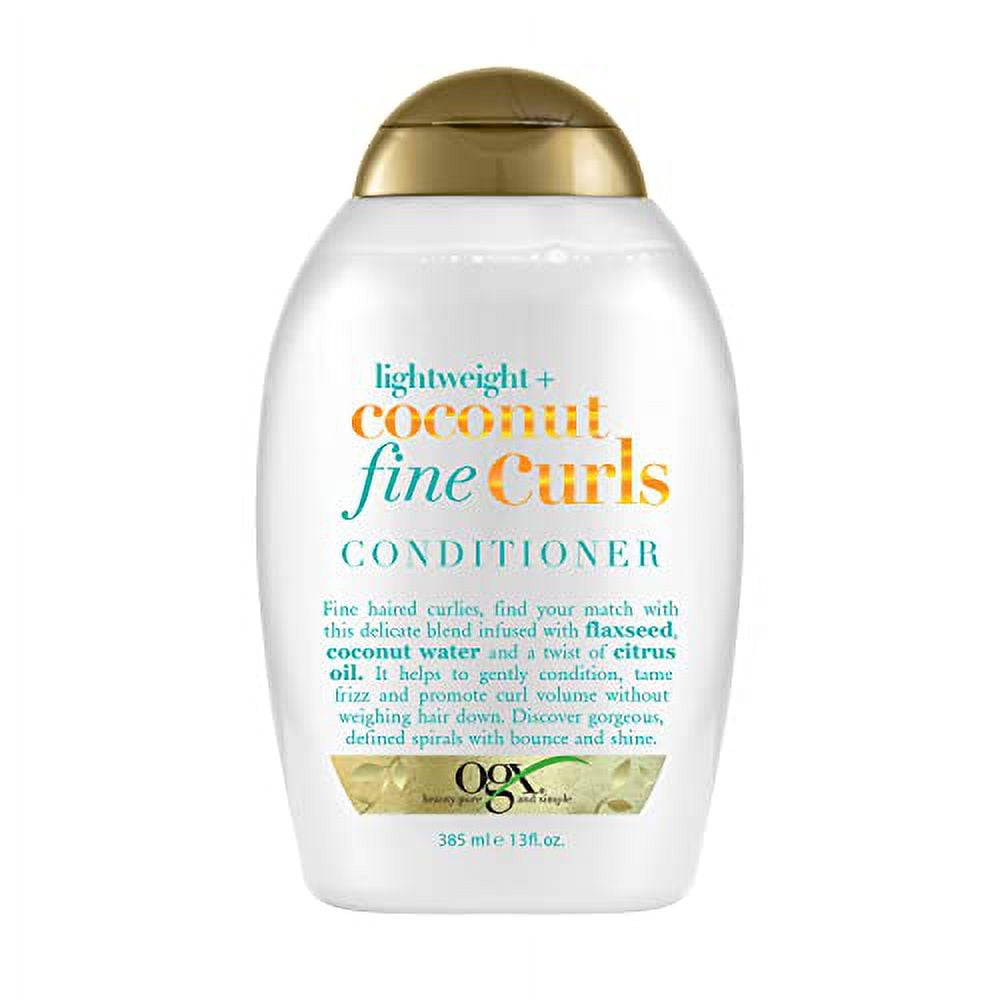 OGX Lightweight + Coconut Fine Curls Conditioner, Lightweight, Coconut Water Conditioner, 13 Fl
