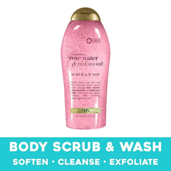 OGX Sensitive+ Rose Water & Pink Sea Salt Body Scrub, 19.5 fl. oz