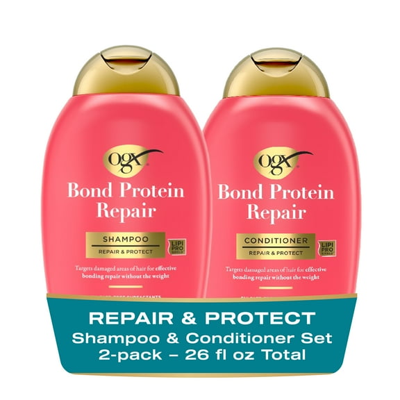 OGX Repair + Protect Bond Protein Repair Shampoo + Conditioner, 13 fl. Oz, (Pack of 2)