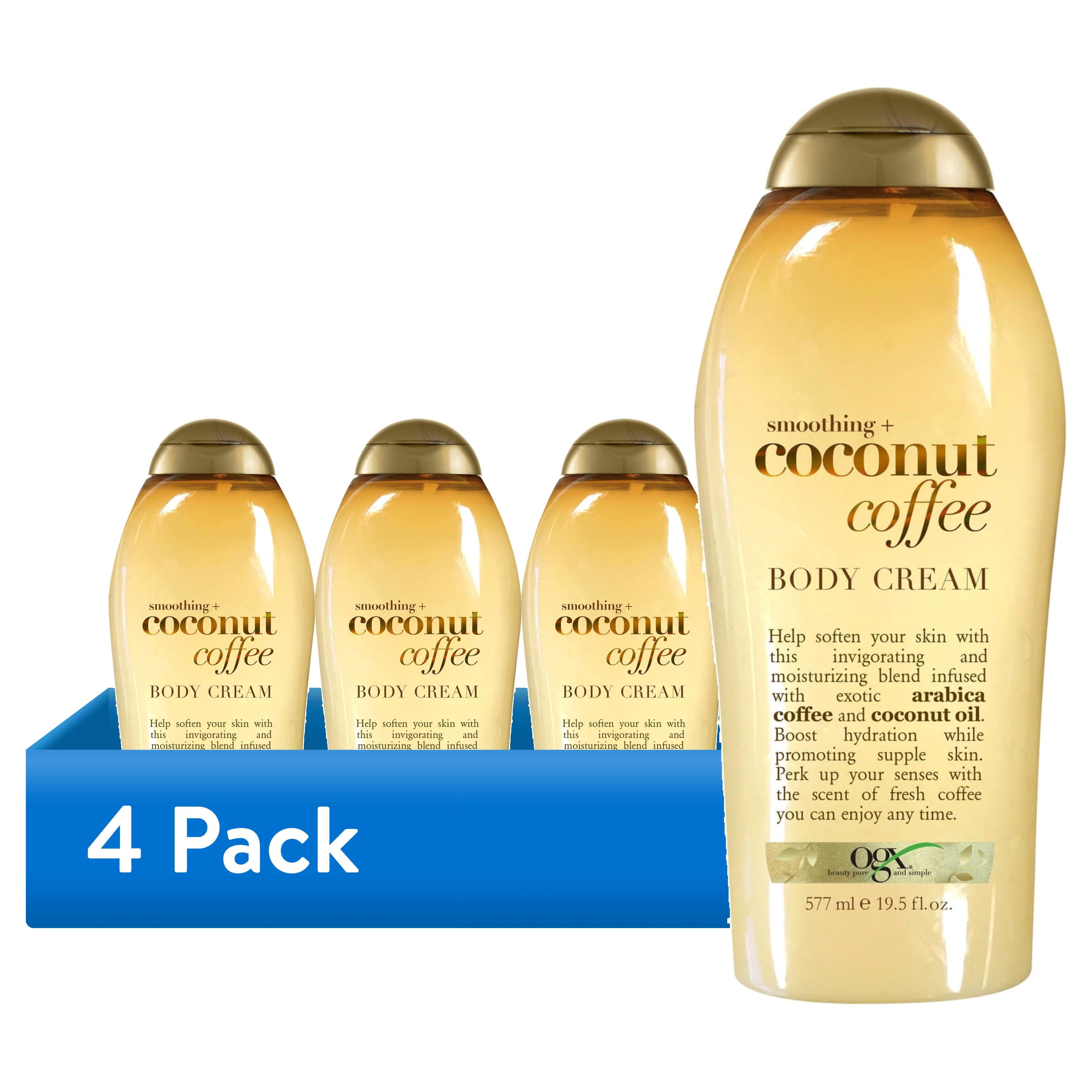 (4 pack) OGX Smoothing + Coconut Coffee Full Body Cream for Soft Skin, 19.5 oz