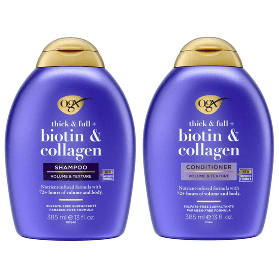OGX Thick & Full + Biotin & Collagen Volumizing Hair Shampoo and Conditioner Duo, 13 fl oz