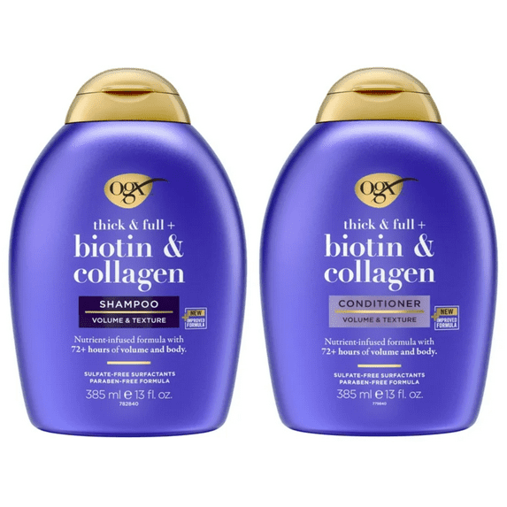OGX Thick & Full + Biotin & Collagen Volumizing Hair Shampoo and Conditioner Duo, 13 fl oz