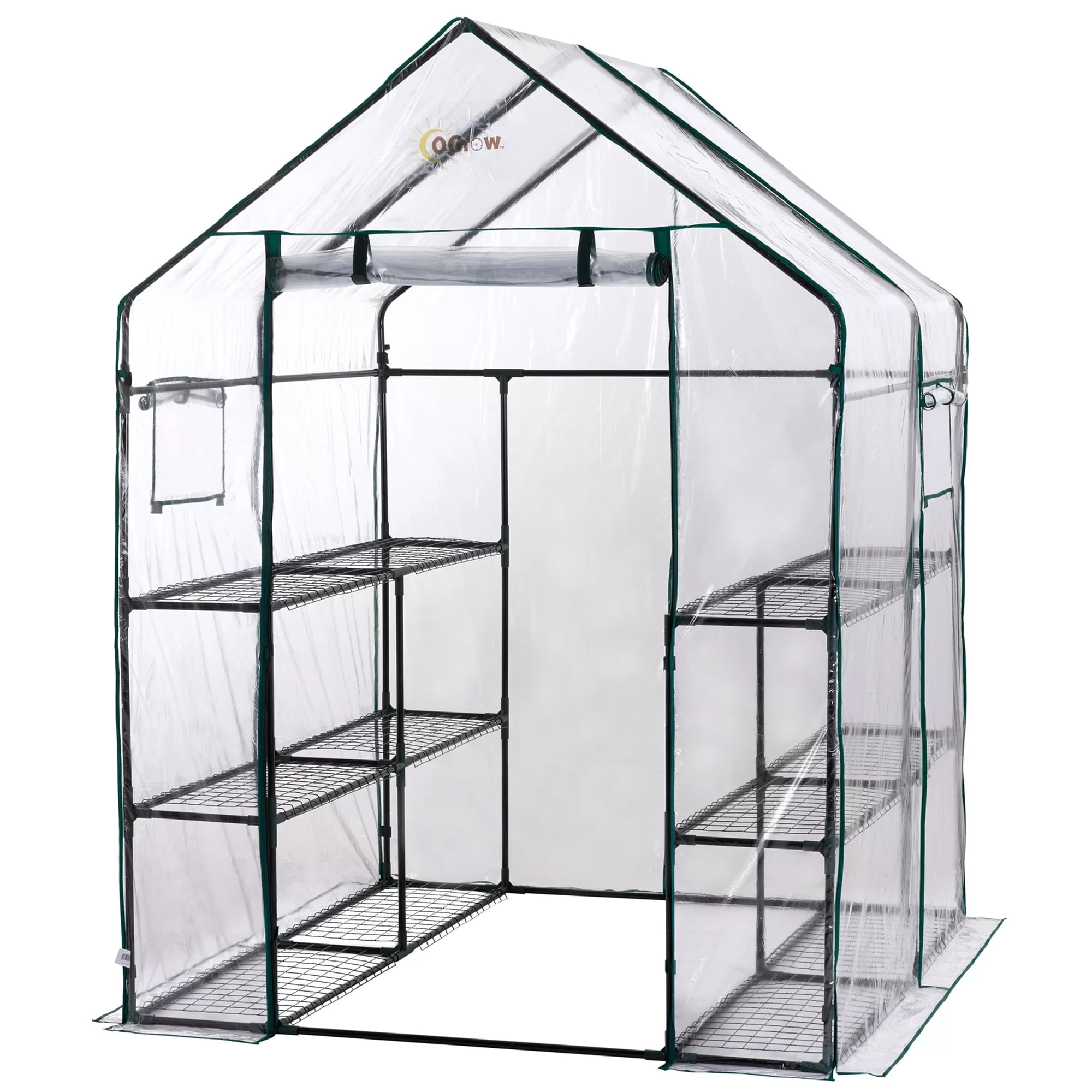 Machrus OGrow Deluxe Walk-In Greenhouse with Clear Cover and Steel Frame