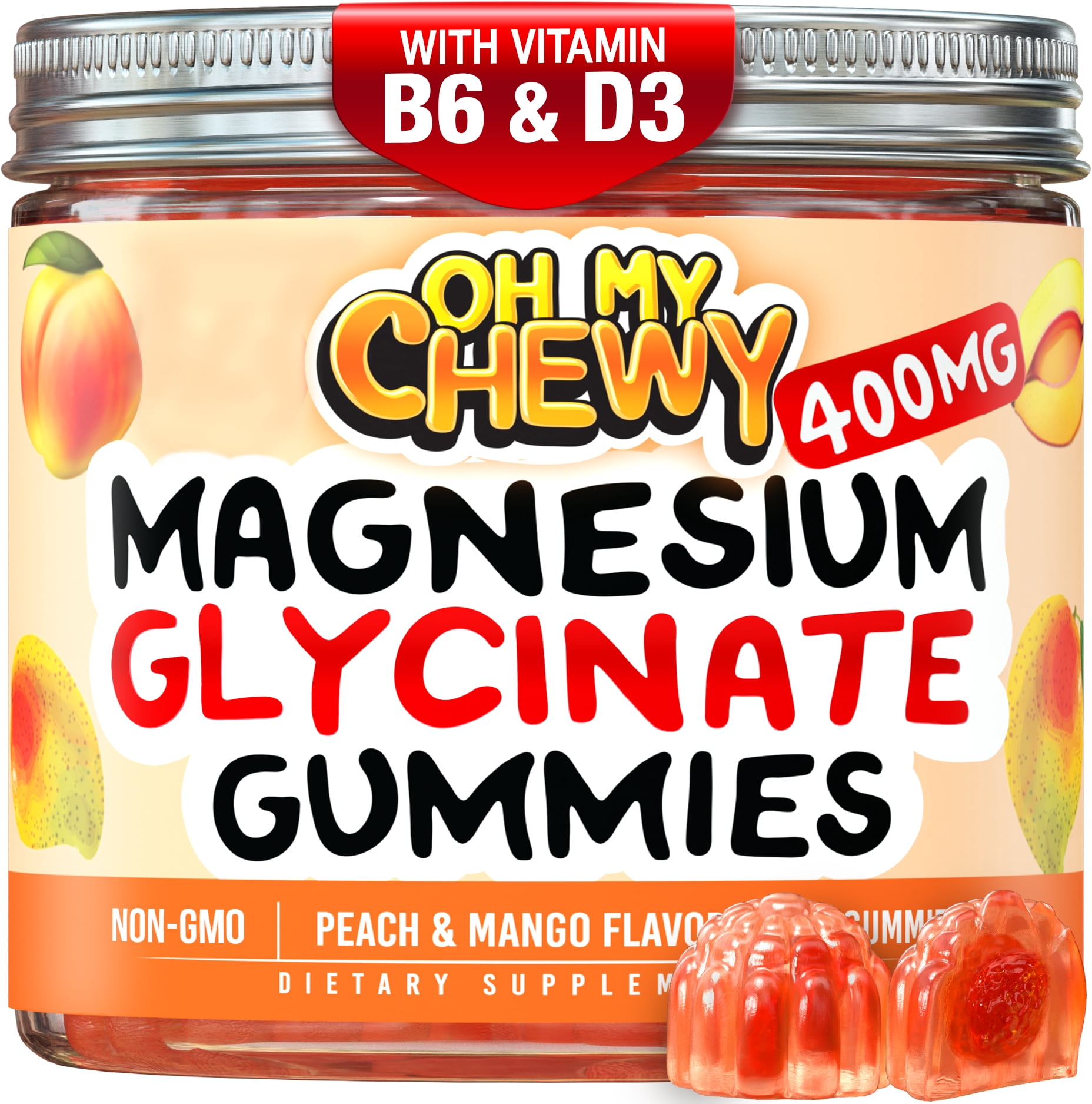 Center-Filled Magnesium Glycinate Gummies 400MG - High Absorption for Kids, Teens & Adults - Supplement for Sleep, Calm & Muscle Relaxation with B6 & D3 - Gluten Free & Vegan Friendly - 60 Count