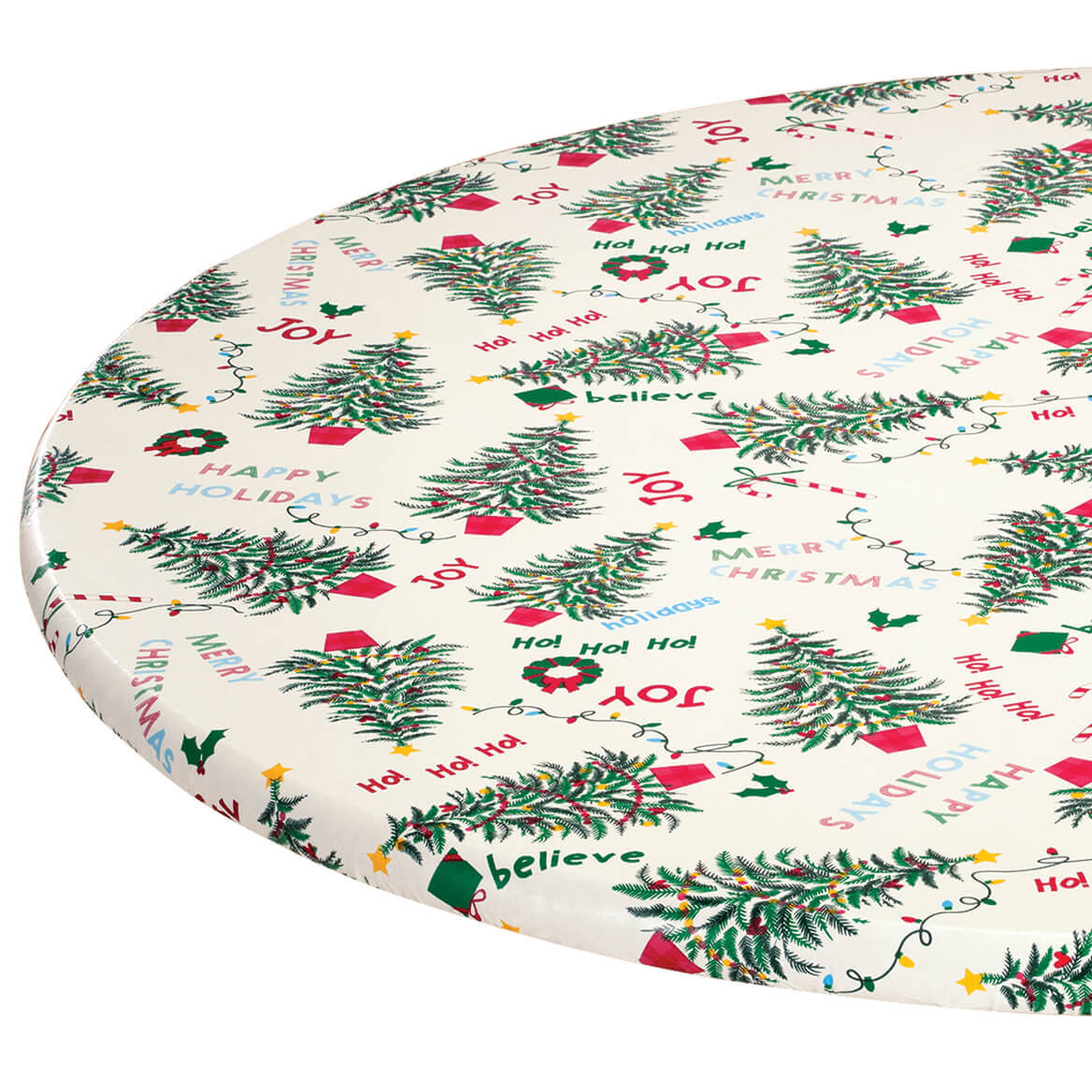 OH CHRISTMAS TREE! Elasticized Table Cover, HeavyGauge Vinyl, 100 Polyester Backing Measures