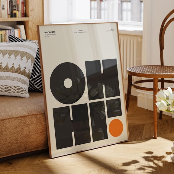 OH HI Bold Geometric Typography Modern Wall Poster, Unframed Canvas 16x20in