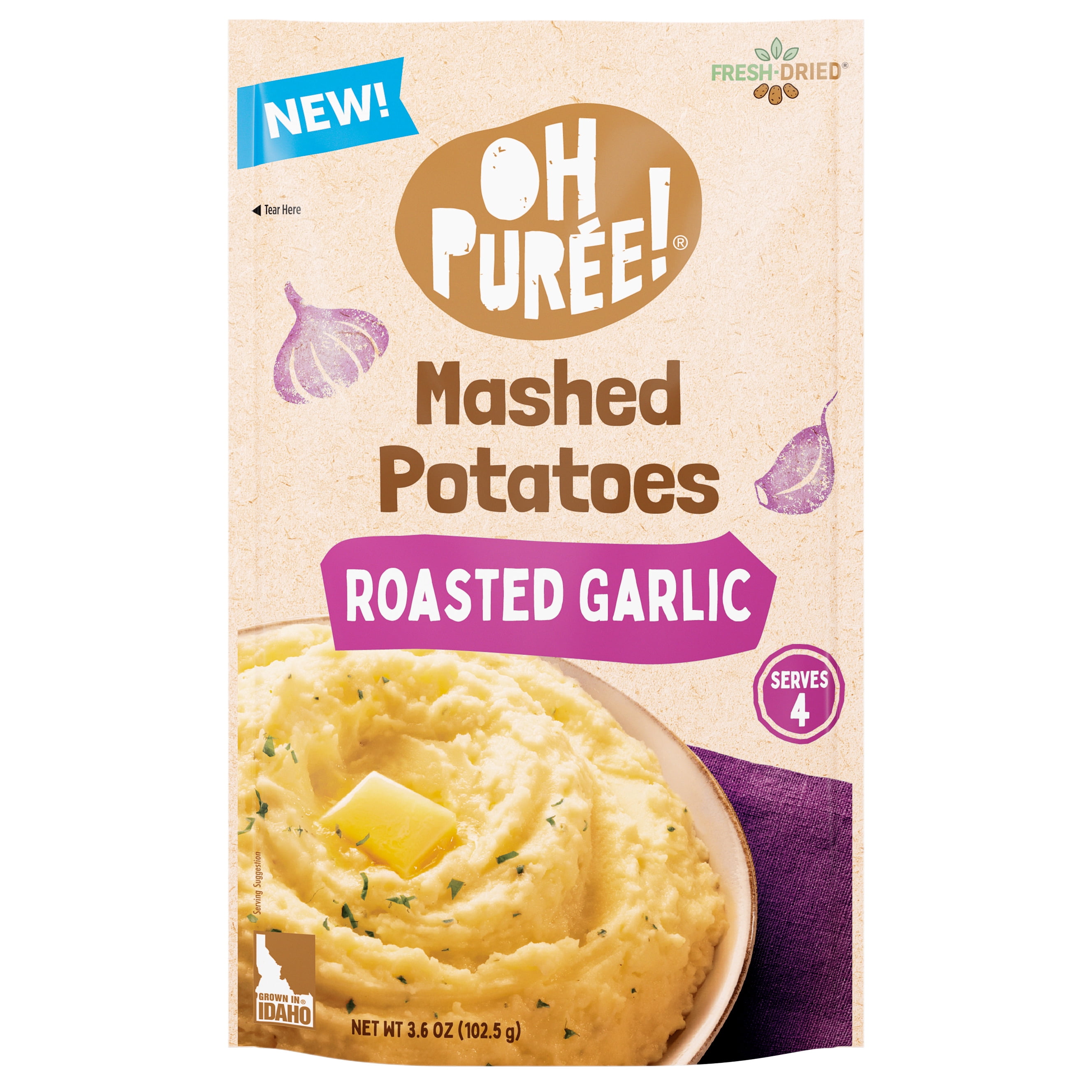 OH PURÉE!® Roasted Garlic Mashed Potatoes, 3.6 oz, (Pack of 12)