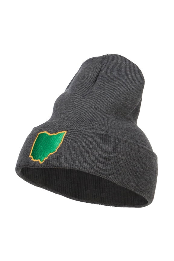 OH State Map Embroidered Long Beanie - Dk Grey OSFM