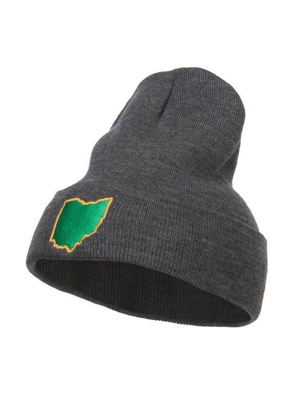 OH State Map Embroidered Long Beanie - Dk Grey OSFM