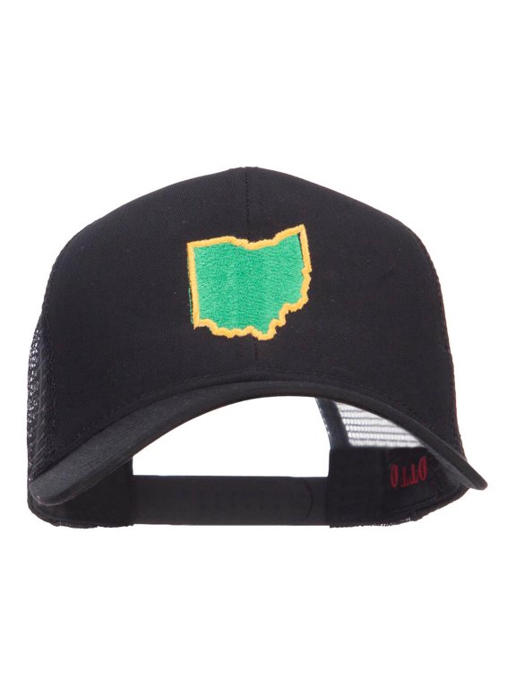 OH State Map Embroidered Mesh Cap - Black OSFM
