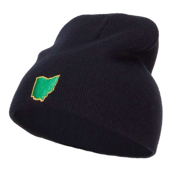 OH State Map Embroidered Short Beanie - Navy OSFM