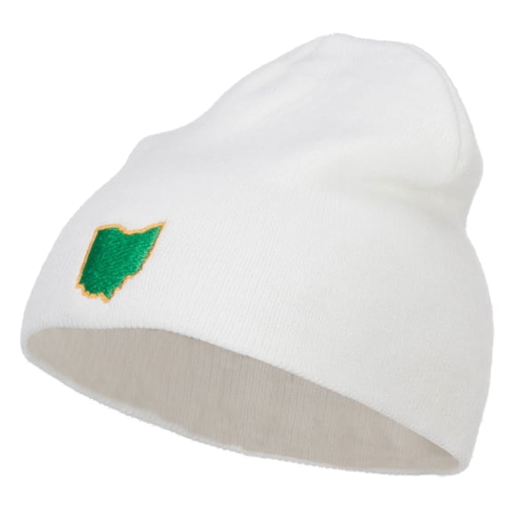 OH State Map Embroidered Short Beanie - White OSFM