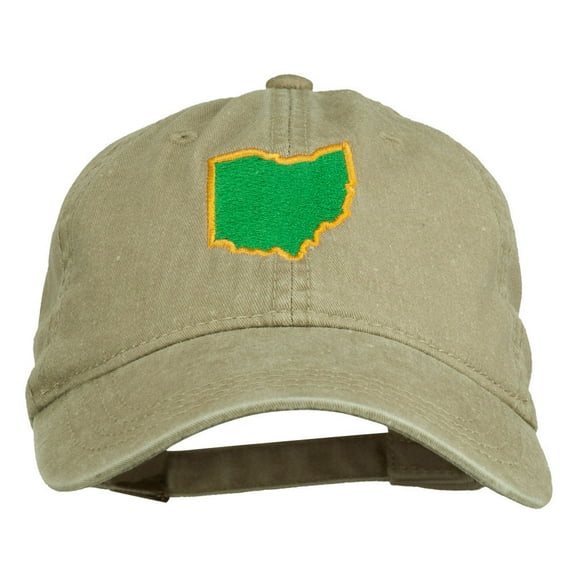 OH State Map Embroidered Washed Cotton Cap - Khaki OSFM