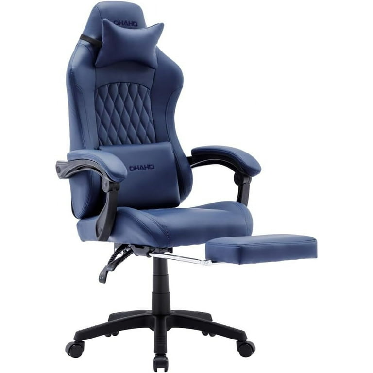 OHAHO Racing Style Gaming Chair with Support Adjustable Height Blue Walmart