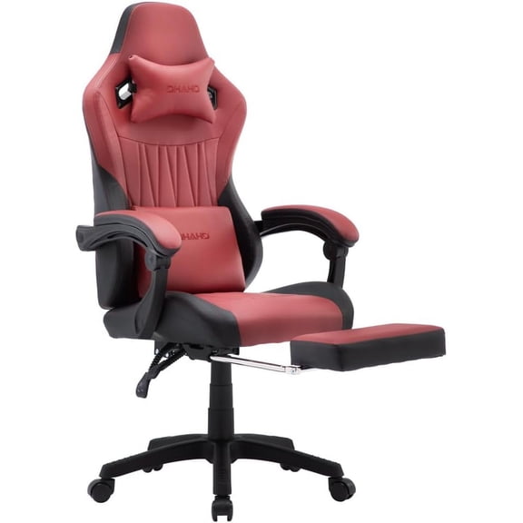 OHAHO Gaming Chair, Office Chair High Back Computer Chair Leather Desk Chair Racing Executive Ergonomic Adjustable Swivel Task Chair with Headrest and Lumbar Support (Red)