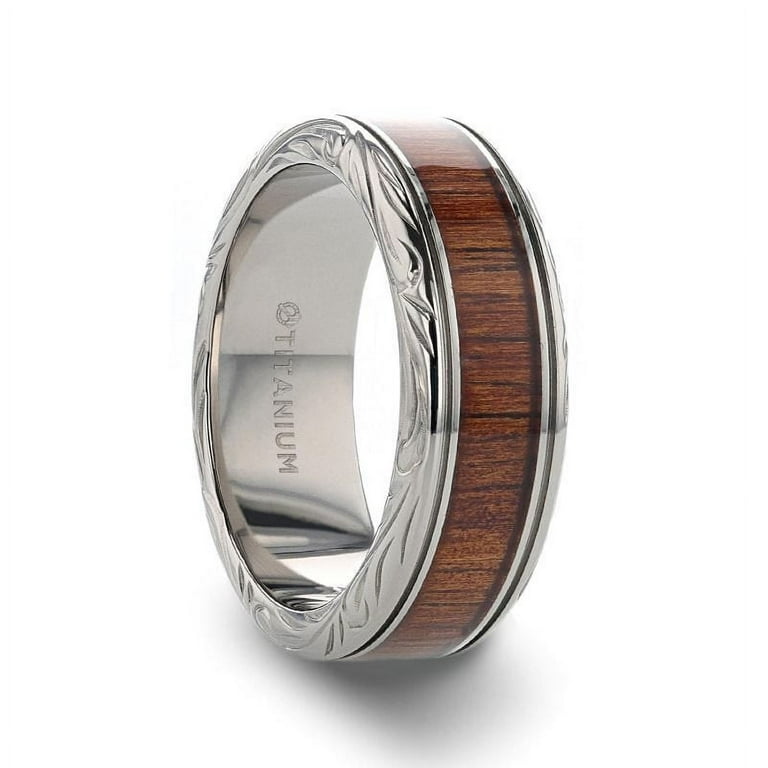 Thorsten OHANA Koa Wood Inlaid Titanium Wedding Ring w/ Detailed Edges 6-10mm Thorsten OHANA Koa Wood Inlaid Titanium Wedding Ring w/ Detailed Edges 6-10mm