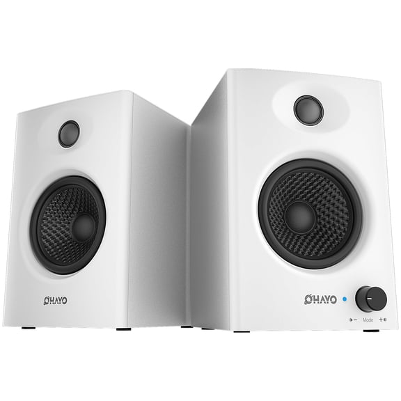 Ortiza 60W Computer Speakers for Gaming and Music, Active Bluetooth 5.3, Stereo 2.0 Speakers for Desktop PC Monitor or Laptop, Surround Sound Speaker, 3.5 mm Aux RCA Input, USB-Powered, 1 Pair, White