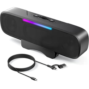 OHAYO Computer Speakers for Desktop PC Monitor, USB Plug-in Laptop Speaker with G-Sensor, BT 5.3, Loud Sound Bar with RGB Light, Deep Bass, Easy Clip-on Design, Volume Knob, USB-C Adapter (Black)