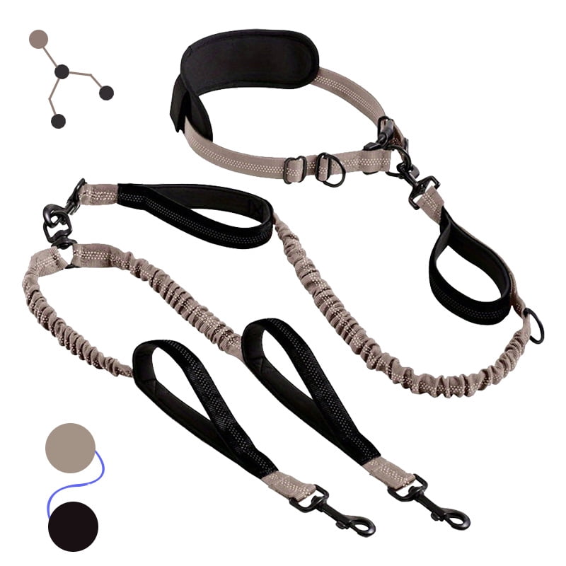 OHDufiry Pets Hands Free Double Dog Leash – Dual Leash for Medium and Large Breeds – Lead for 2 Dogs with Padded Handles, Reflective Stitches, No Pull, Tangle Free