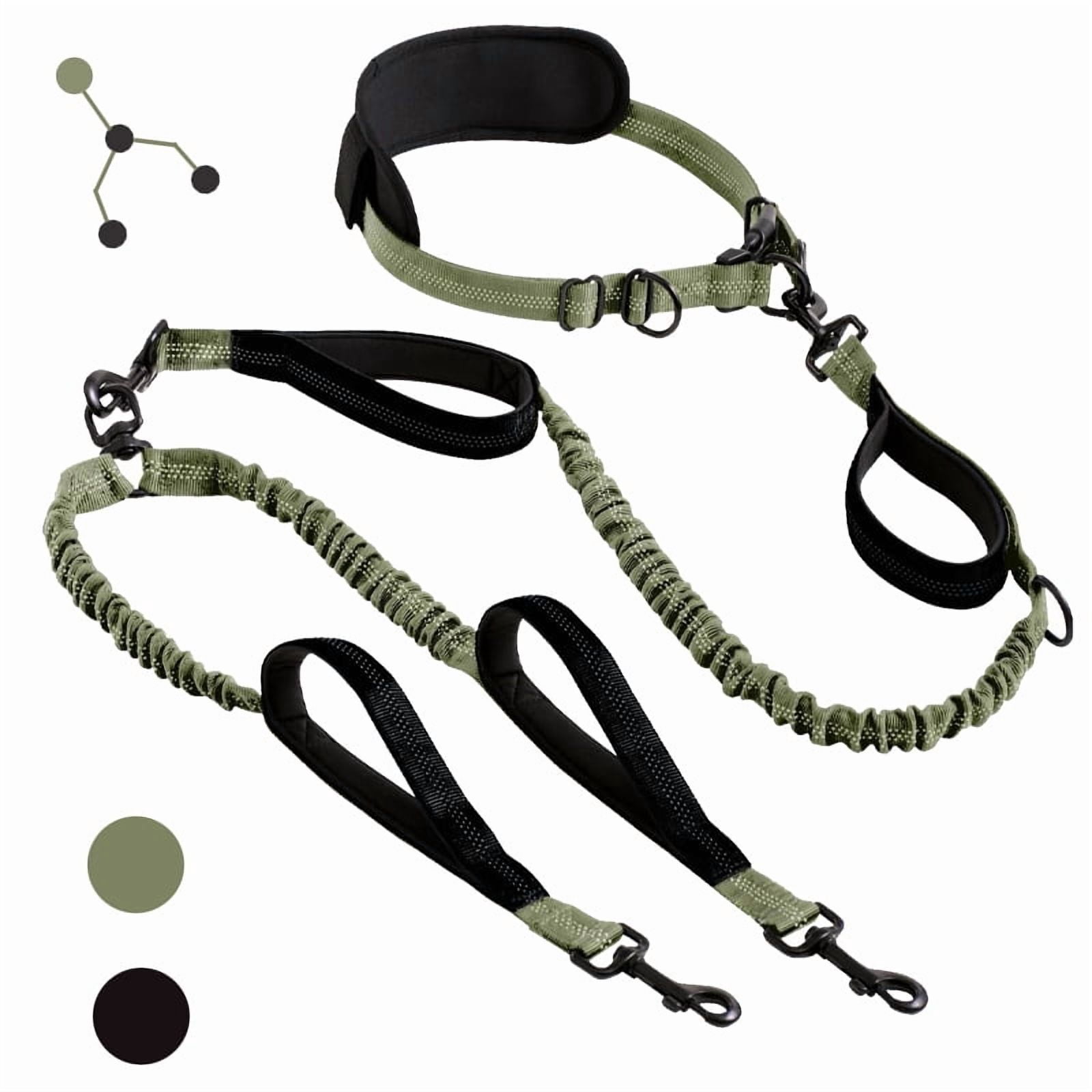 OHDufiry Pets Hands Free Double Dog Leash – Dual Leash for Medium and Large Breeds – Lead for 2 Dogs with Padded Handles, Reflective Stitches, No Pull, Tangle Free