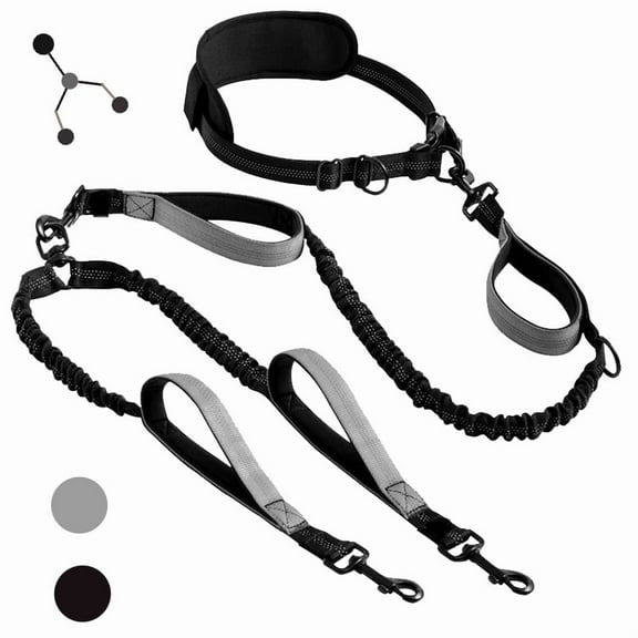 OHDufiry Pets Hands Free Double Dog Leash – Dual Leash for Medium and Large Breeds – Lead for 2 Dogs with Padded Handles, Reflective Stitches, No Pull, Tangle Free