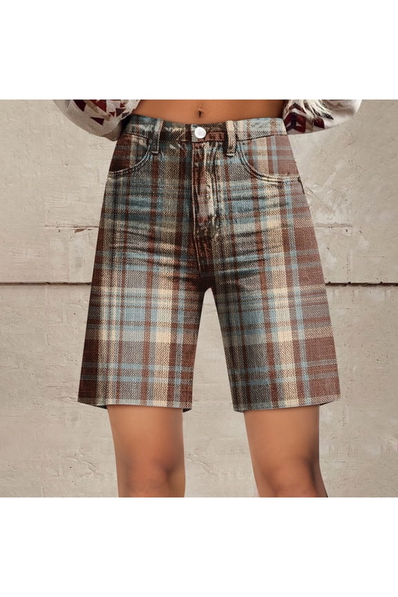 Beachy Shorts Women, Women Board Shorts for Swimming, Short Para Mujer, Women’s Fashionable Casual Vintage Floral Stripe Printed Wide-Leg Shorts - Tropical Summer Shorts - Light Brown - M