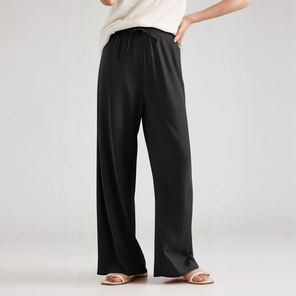 OHGOD Dress Slacks for Women - Petite Lounge Pants - Wide Legged Yoga Pants Women - Ladies' Ice Silk Wide Leg Pants With High Waist Drop Feel, Straight Tube Casual Pants,Black,L