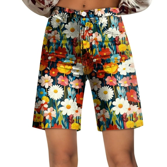 OHGOD Hawaiian Print Shorts Women - Gym Shorts for Women - Wide Leg Shorts for Women - Shorts for Women - Relaxed Fit Retro Floral Print Casual Shorts with Wide Legs for Women - Green - XL
