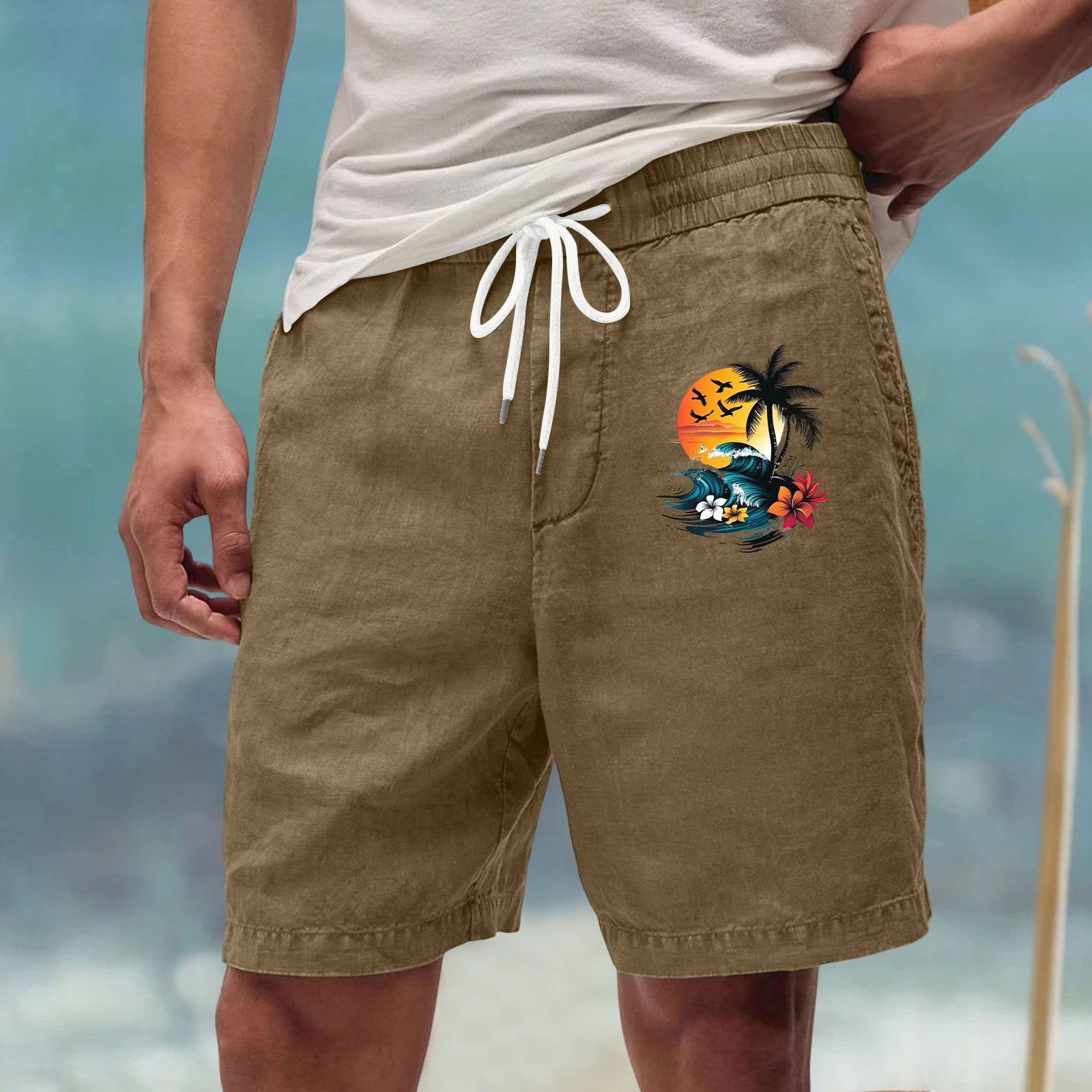 OHGOD Men’s Khaki Shorts, Mens Vacation Shorts, Linen Cargo Shorts Men ...