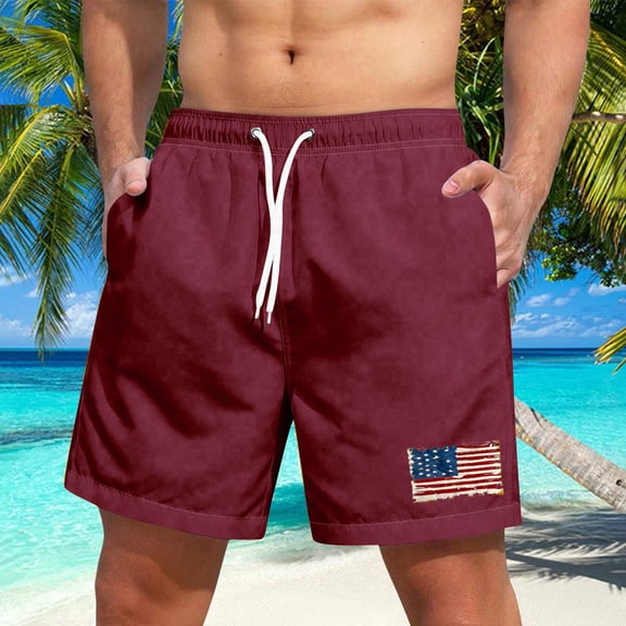 OHGOD Men's Lightweight Shorts - Shorts for Men Casual - Casual Mens Shorts - Men's Hawaiian Lace-up Shorts Casual Pants - Wine - M
