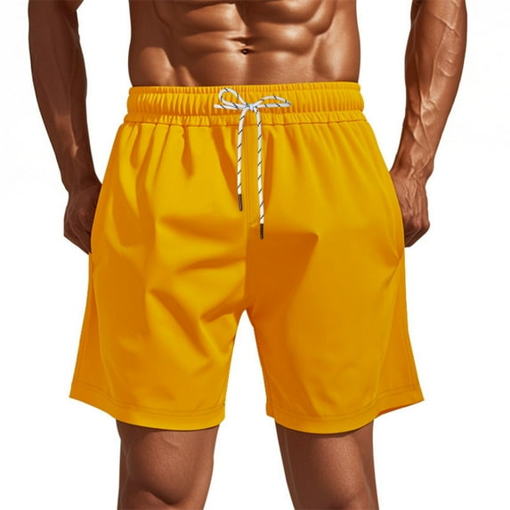 OHGOD Mens Hiking Shorts - Mens Cargo Shorts Big and Tall Relaxed Fit - Men's American Casual Beach Sports 5 Minute Pants Fitness Jogging Quick Dry Stretch Shorts - Yellow - 3XL
