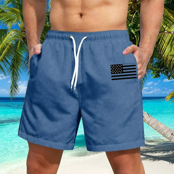 OHGOD Mens Shorts Clearance - Men Shorts Casual - Summer Shorts Men - Men's Hawaiian Lace-up Shorts Casual Pants - Blue - L