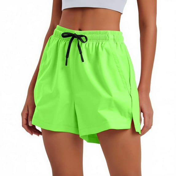 OHGOD Womens Shorta - Shorts Womens - Women Athletic Shorts - Women's Sweat Shorts Pack - Lightweight Breathable Ice Silk Quick-Dry Sweat Shorts for Warm Days - Fluorescent Green - S