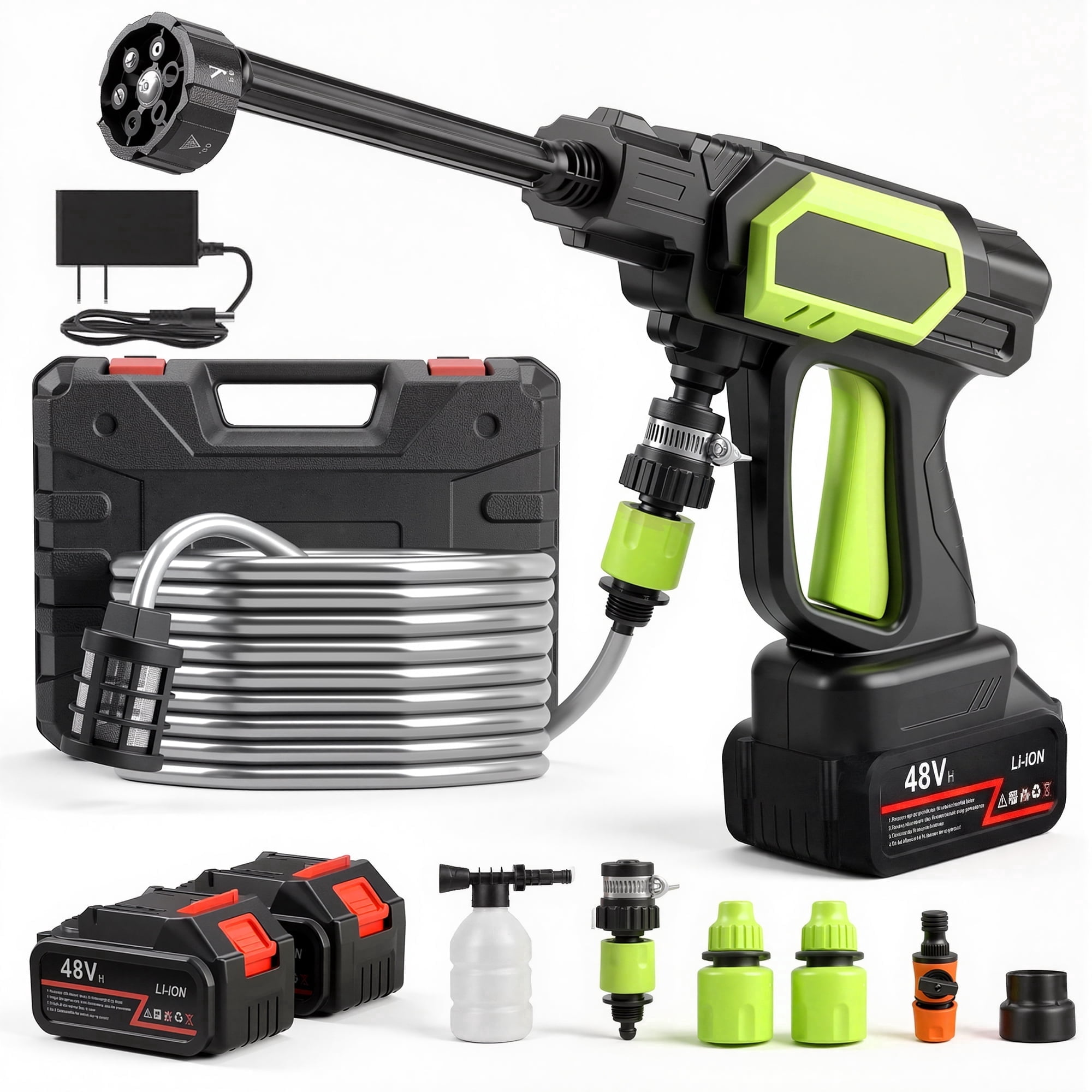 OHHANI Cordless Pressure Washer, 1000PSI 2.4GPM 6-in-1 Nozzles, Portable Handheld Pressure Washer, 48V with Two 20000mAh Batteries, Suitable for Home Car Garden