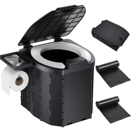 OHHANI Portable Toilet with pu Cushion Soft Pad Tissue Holder Folding Outdoor Toilet Suitable for Camping, Beach, Hiking, and Car Use