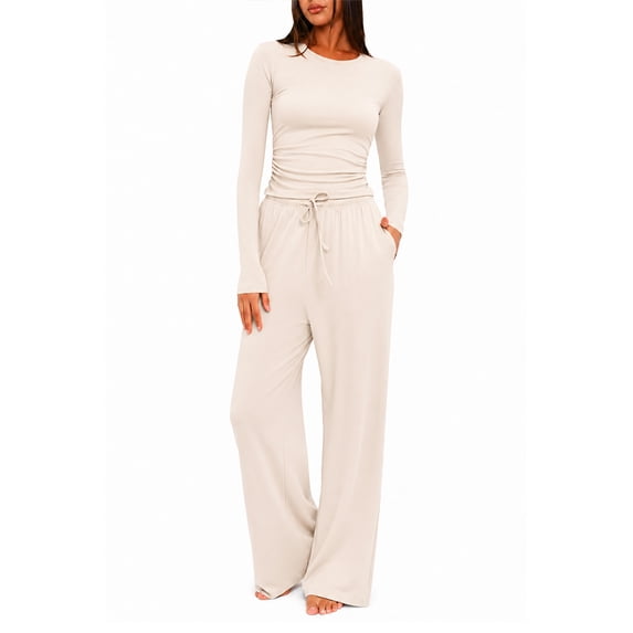 OHHSHEEN 2 piece womens lounge set, long sleeve pajama set for women, Soft Pjs Loungewear with Pockets