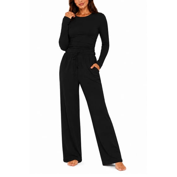 OHHSHEEN 2 piece womens lounge set, long sleeve pajama set for women, Soft Pjs Loungewear with Pockets