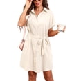 thumbnail image 1 of OHHSHEEN Summer Dresses for Women 2026 – Button Down Shirt Dress with Belt, Casual Knee Length Short Sleeve Midi Dress with Pocket, 1 of 6