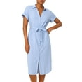 thumbnail image 1 of OHHSHEEN Summer Dresses for Women 2025 – Button Down Shirt Dress with Belt, Casual Knee Length Short Sleeve Midi Dress with Pocket, 1 of 6