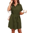 thumbnail image 1 of OHHSHEEN Summer Dresses for Women 2026 – Button Down Shirt Dress with Belt, Casual Knee Length Short Sleeve Midi Dress with Pocket, 1 of 6