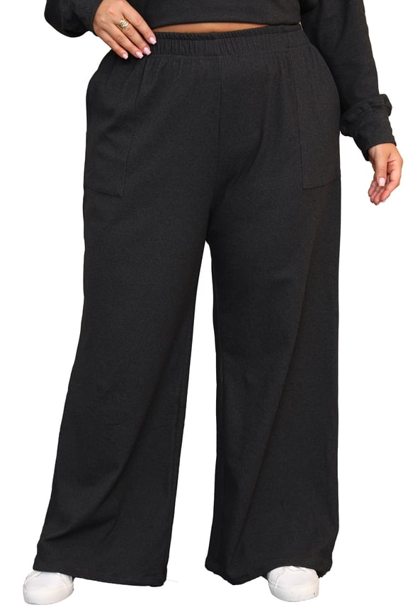 Plus Size Wide Leg Sweatpants Women High Waisted Baggy loung Pants Elastic Loose Casual Pants with Pockets