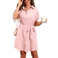 thumbnail image 1 of OHHSHEEN Summer Dresses for Women 2026 – Button Down Shirt Dress with Belt, Casual Knee Length Short Sleeve Midi Dress with Pocket, 1 of 6