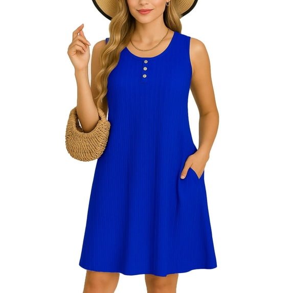 OHHSHEEN Sleeveless Summer Dress for Women – Ribbed Knit A-Line Mini Dress Knee Legnth, Casual Vacation Beach Dress for Women 2025