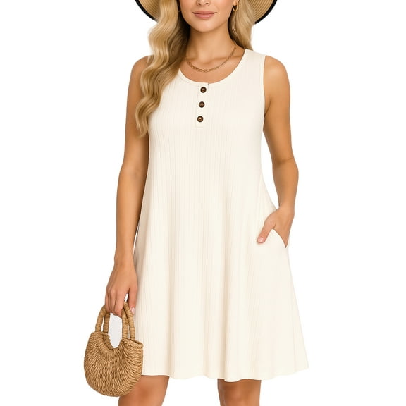 OHHSHEEN Sleeveless Summer Dress for Women – Ribbed Knit A-Line Mini Dress Knee Legnth, Casual Vacation Beach Dress for Women 2025