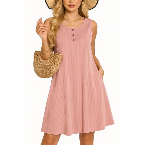 OHHSHEEN Sleeveless Summer Dress for Women – Ribbed Knit A-Line Mini Dress Knee Legnth, Casual Vacation Beach Dress for Women 2025