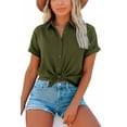 thumbnail image 1 of OHHSHEEN Women's Button Down Shirts – Short Sleeve V Neck Blouses for Women, Work Shirts Office Casual Tops, 1 of 6