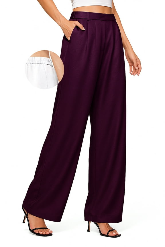 Women's Satin Pants, Wide Leg Pants Woman, Elastic High Waist Pants for Women Work, Casual Party Trousers